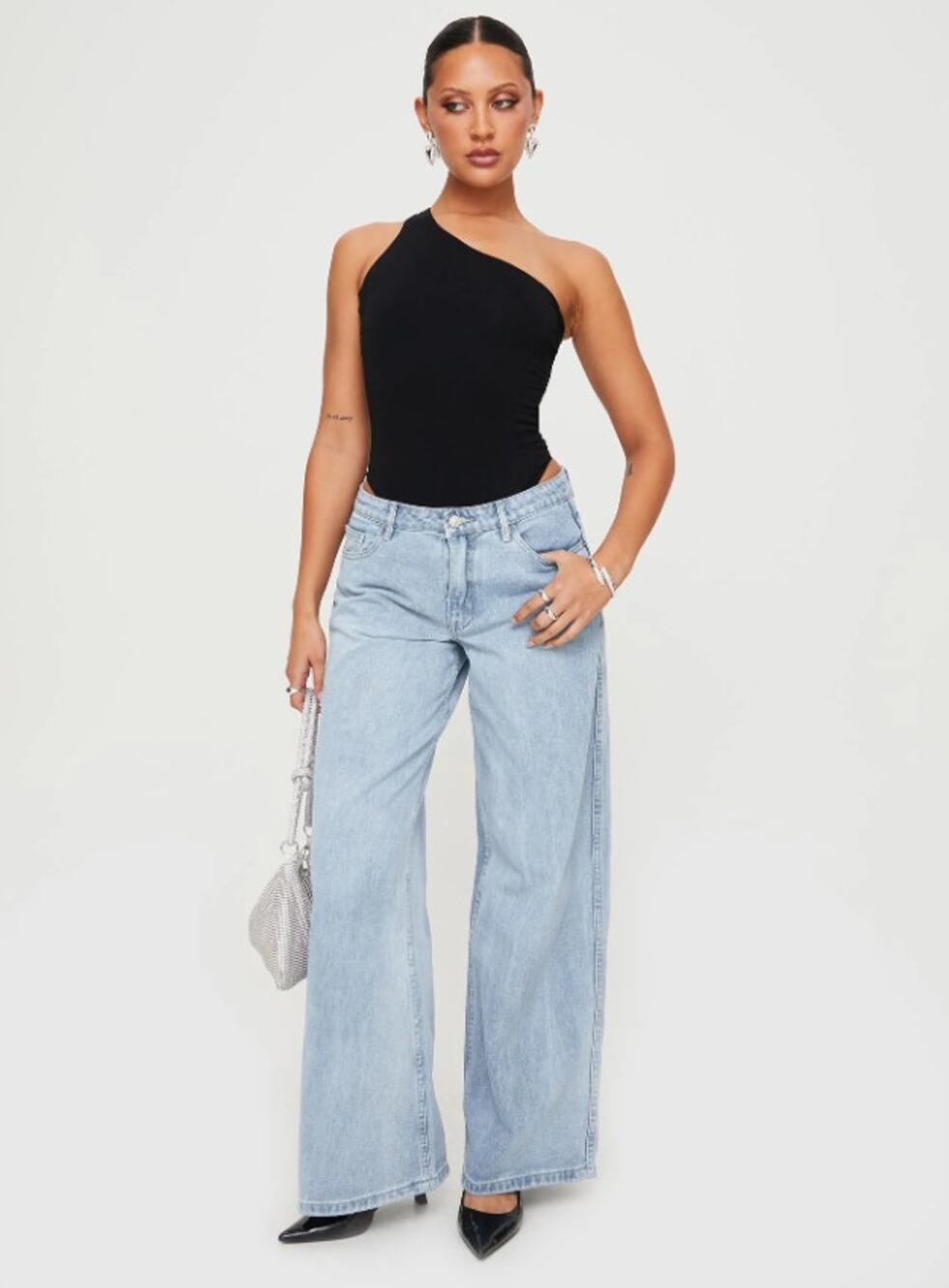 Princess Polly BRM Wide Leg Jeans US 6 Light Wash Denim High Rise Frayed Hem